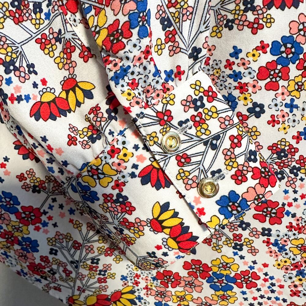 Talbots Meadow Colorful Floral Tie Neck Blouse Top Size XL - Picture 7 of 11